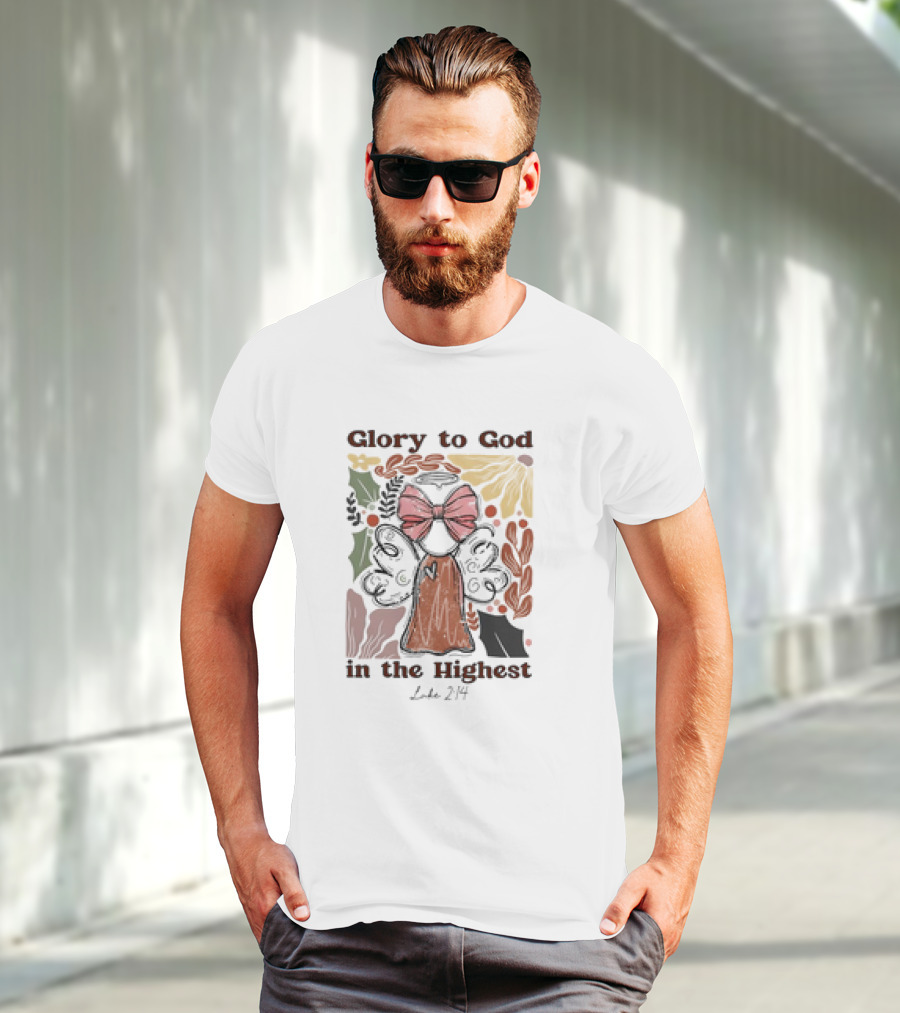 Glory To God In The Highest Luke 2:14 Retro Vintage Christian Angel Bow T-Shirt