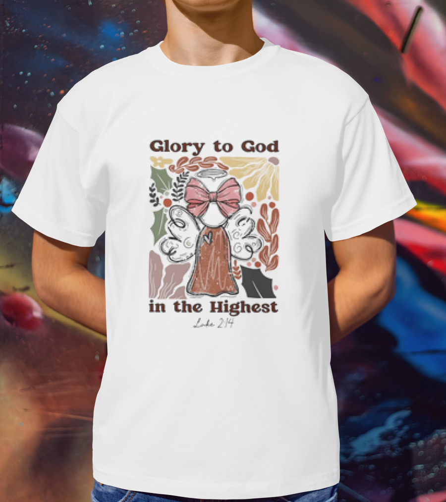 Glory To God In The Highest Luke 2:14 Retro Vintage Christian Angel Bow T-Shirt