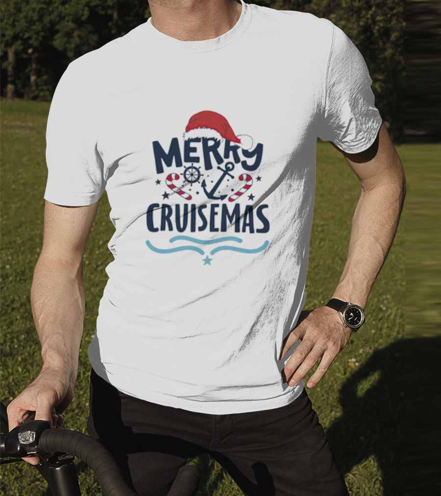 Merry Cruisemas Santa Hat Candy Cane Anchor Christmas T-Shirt