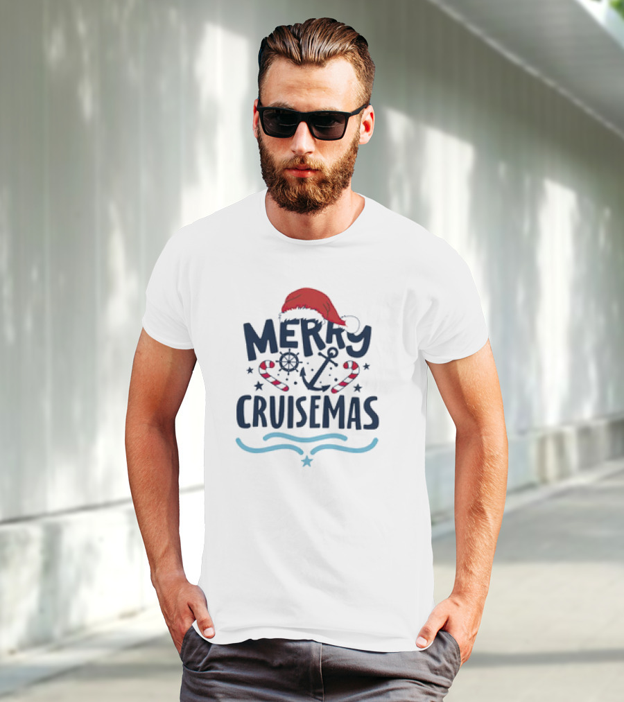 Merry Cruisemas Santa Hat Candy Cane Anchor Christmas T-Shirt