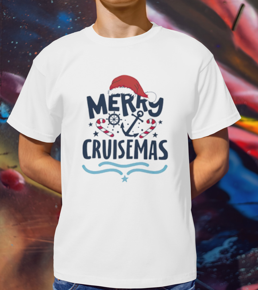 Merry Cruisemas Santa Hat Candy Cane Anchor Christmas T-Shirt
