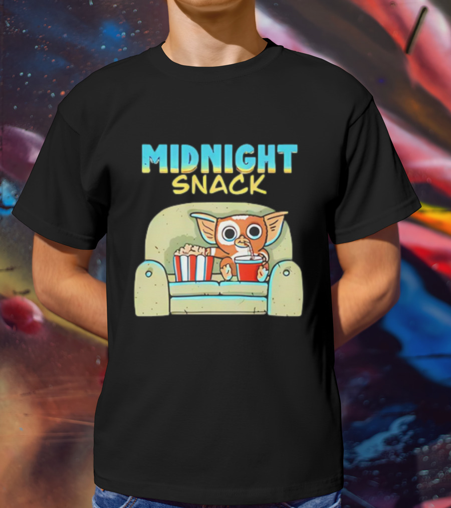 Midnight Snack Mogwai Relaxing On Couch With Popcorn And Soda T-Shirt
