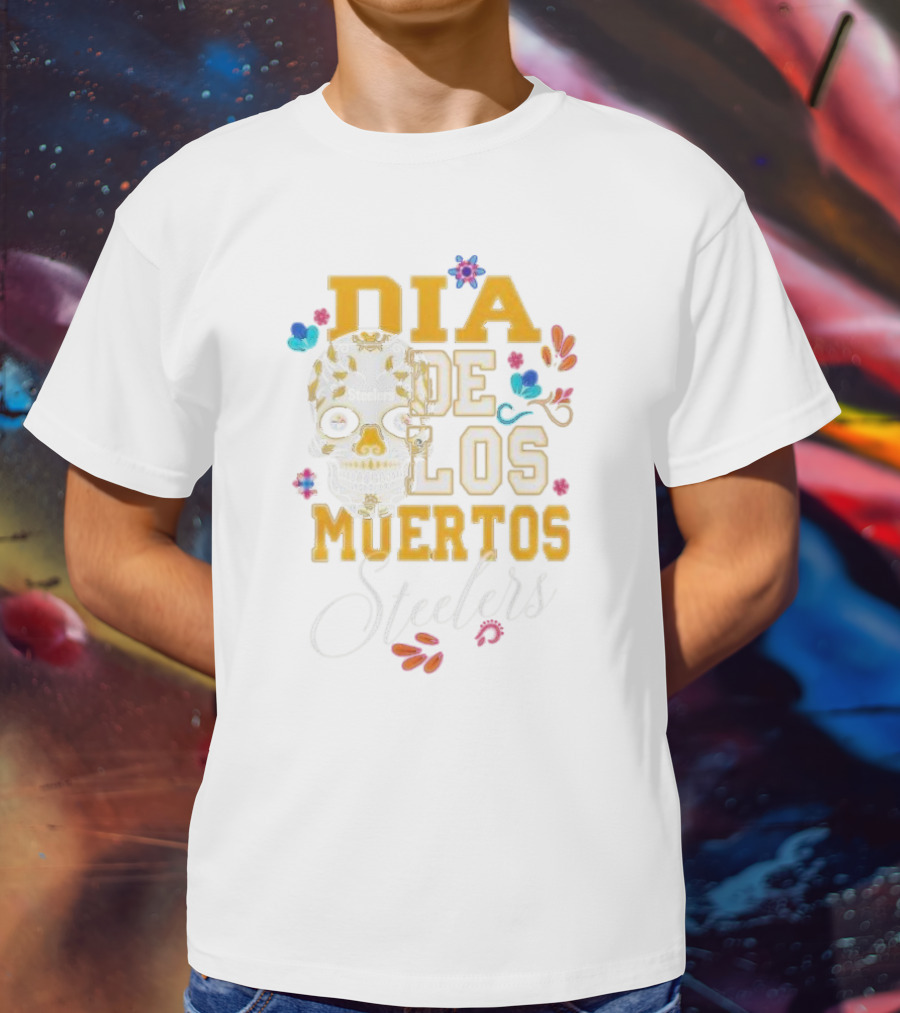 Pittsburgh Steelers Dia De Los Muertos Skull Flowers T-Shirt