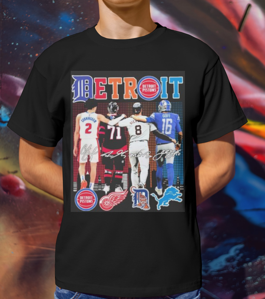 Detroit Pistons Red Wings Tigers Lions Cunningham Larkin Vierling Goff T-Shirt