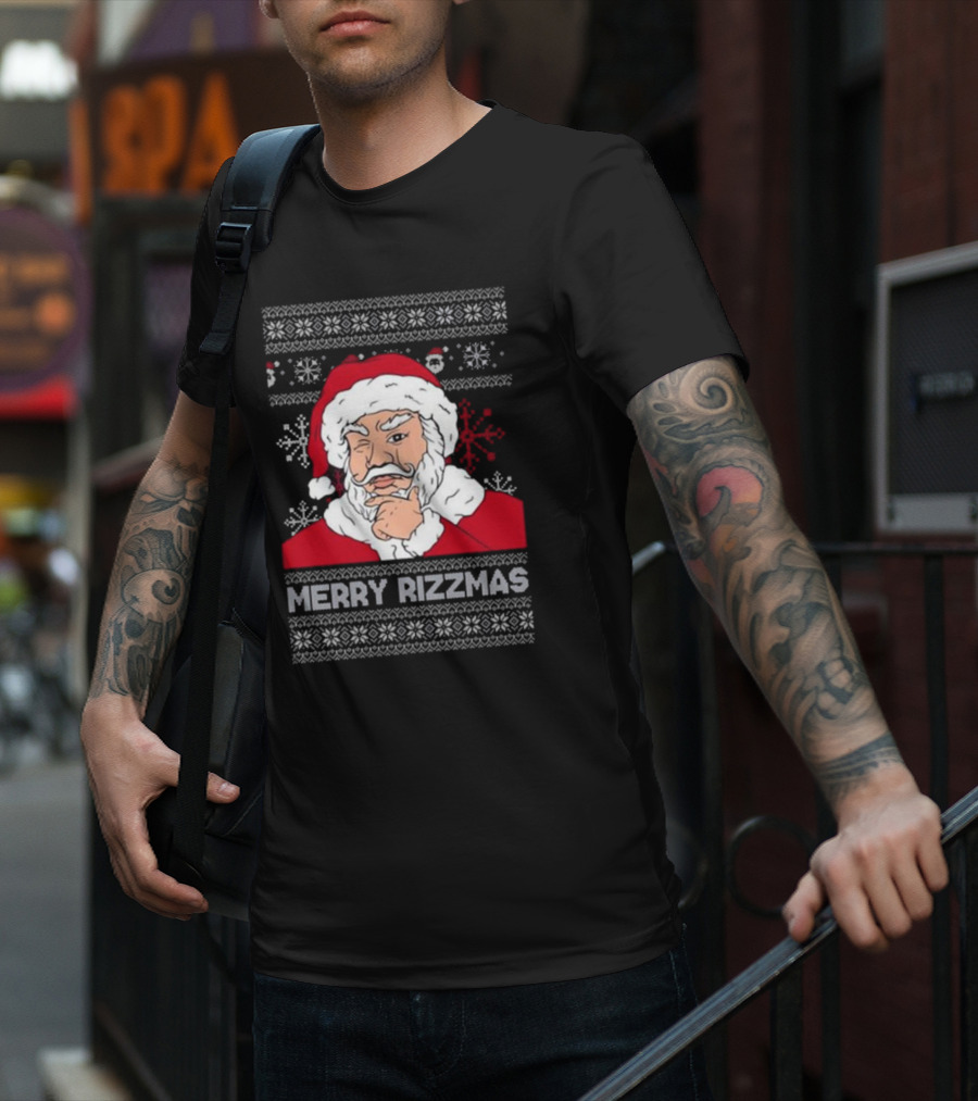 Santa Claus Merry Rizzmas Ugly Christmas Winking Santa T-Shirt