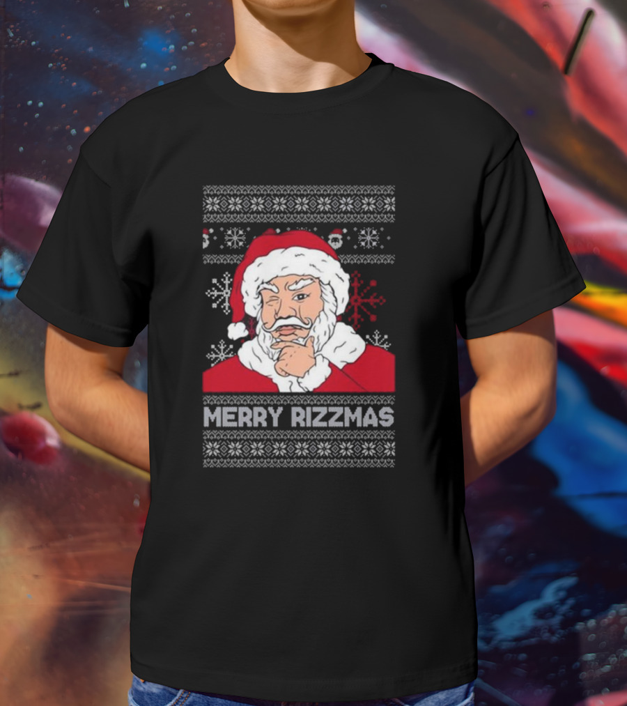 Santa Claus Merry Rizzmas Ugly Christmas Winking Santa T-Shirt