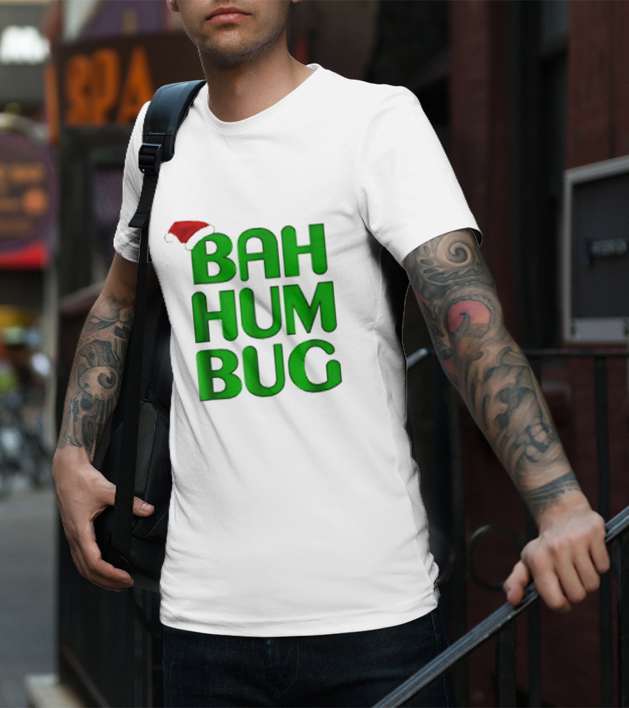 Bah Hum Bug Christmas Text With Santa Hat T-Shirt