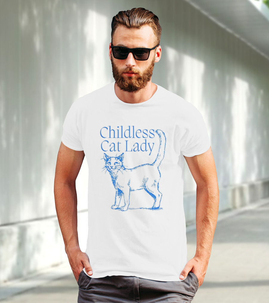 Childless Cat Lady Blue Sketch T-Shirt