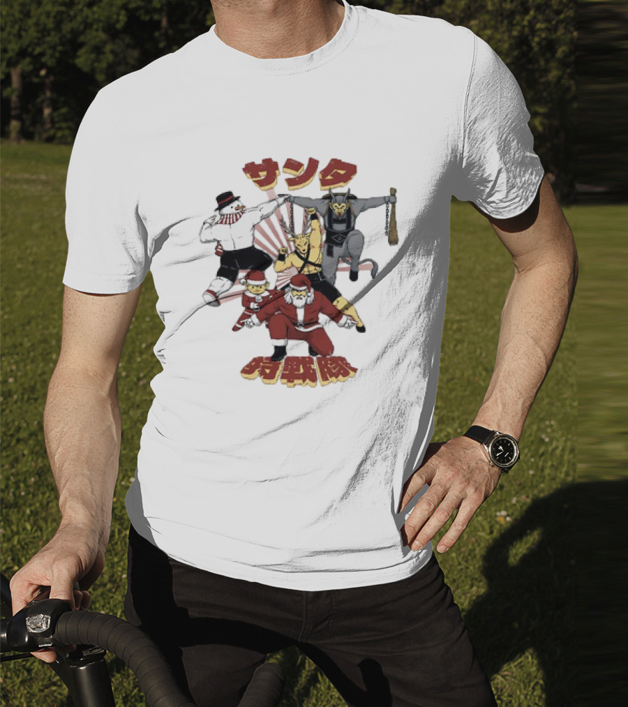 Santa Claus Krampus Frosty The Snowman Reindeer Elf Santa Force Christmas Team T-Shirt