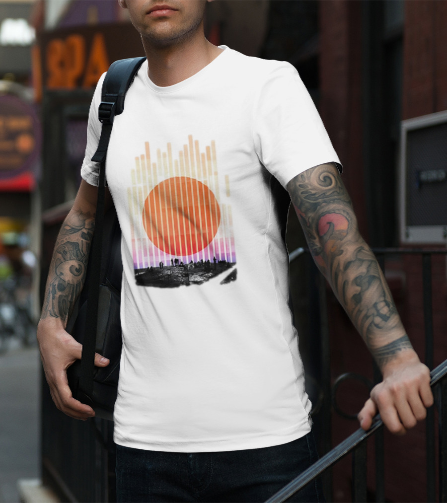 Stripe And Sun Vintage Sunset Silhouette On Horizon T-Shirt