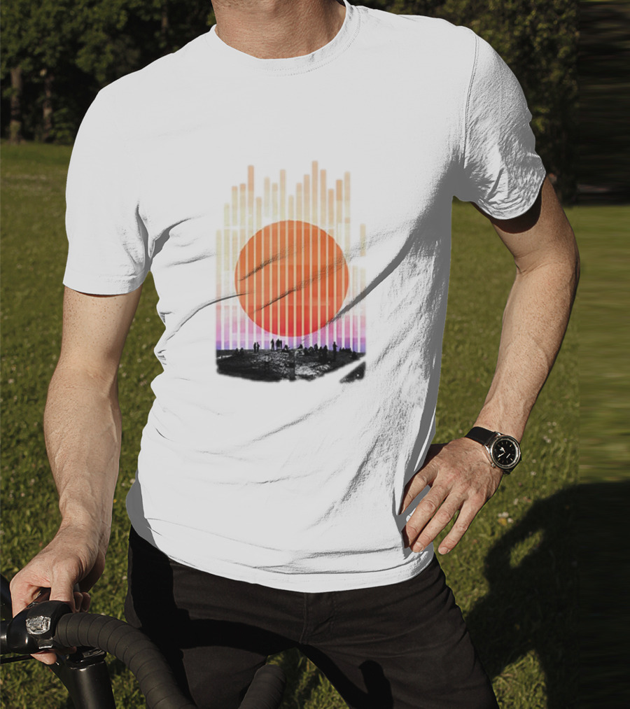 Stripe And Sun Vintage Sunset Silhouette On Horizon T-Shirt