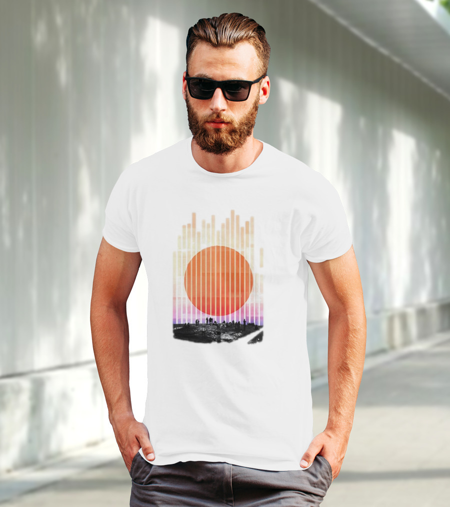 Stripe And Sun Vintage Sunset Silhouette On Horizon T-Shirt