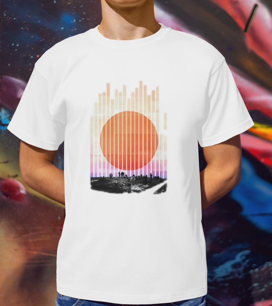 Stripe And Sun Vintage Sunset Silhouette On Horizon T-Shirt