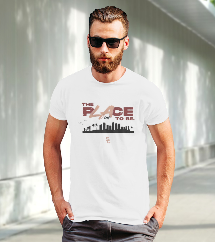 USC Trojans The Place To Be Skyline With SC Logo And Birds T-Shirt
