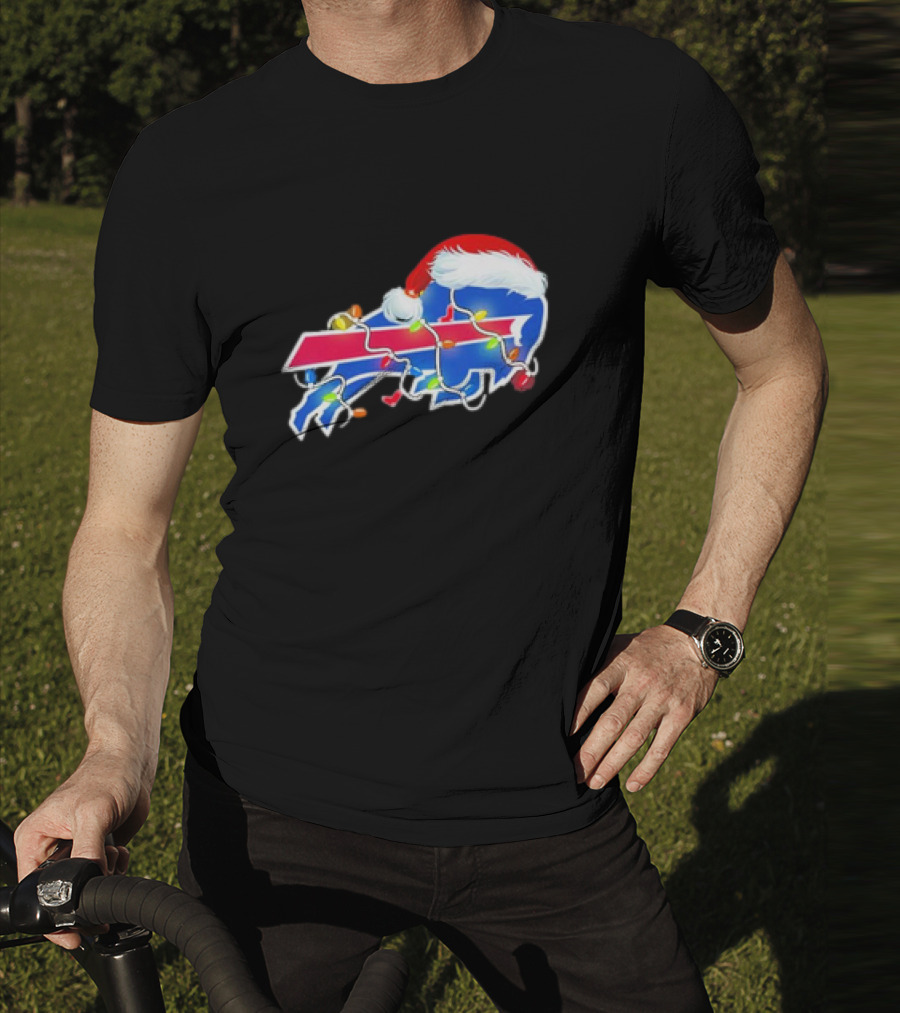 Buffalo Bills Santa Hat Christmas Lights T-Shirt