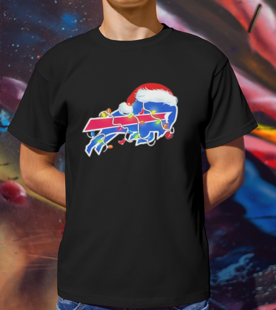 Buffalo Bills Santa Hat Christmas Lights T-Shirt