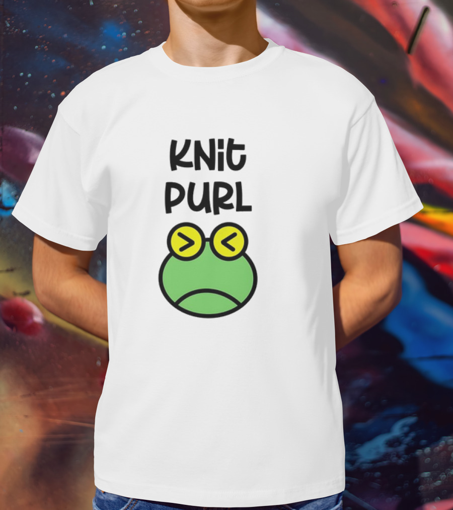 Knit Purl Frog With Glasses Pouting Face T-Shirt