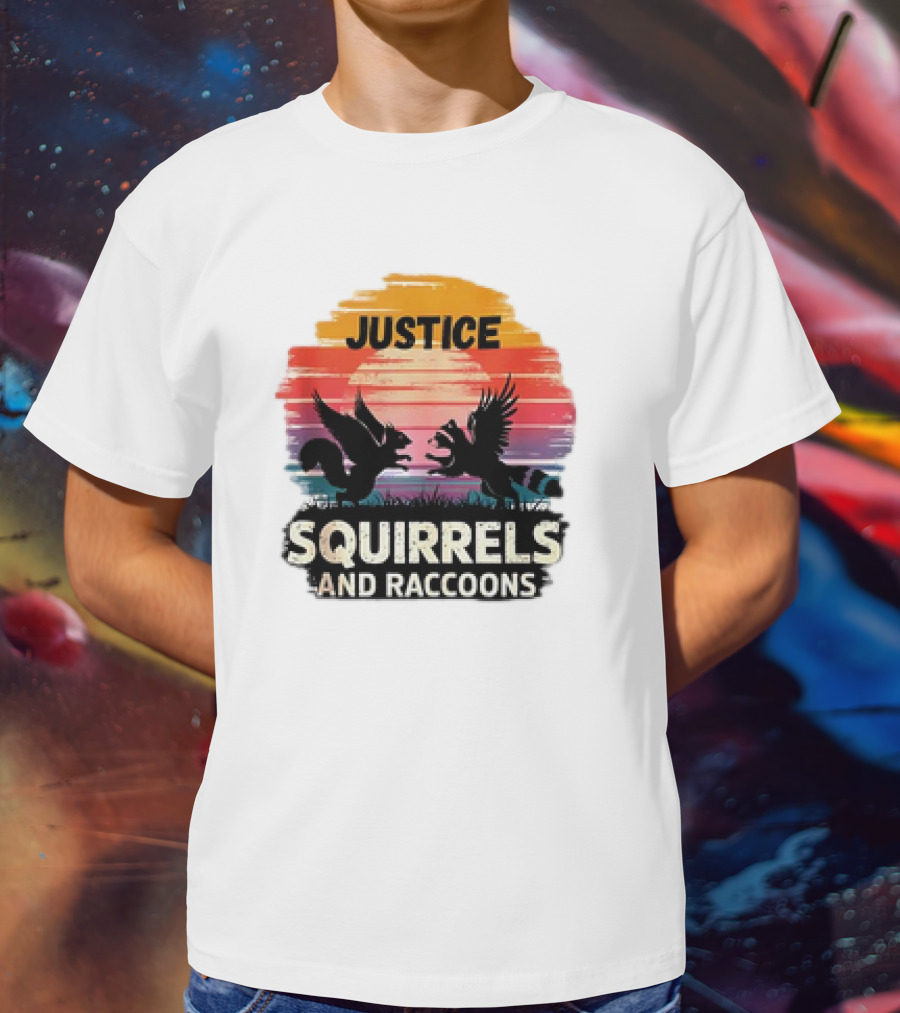 Justice For Peanut The Squirrel And Fred The Raccoon Retro Sunset T-Shirt