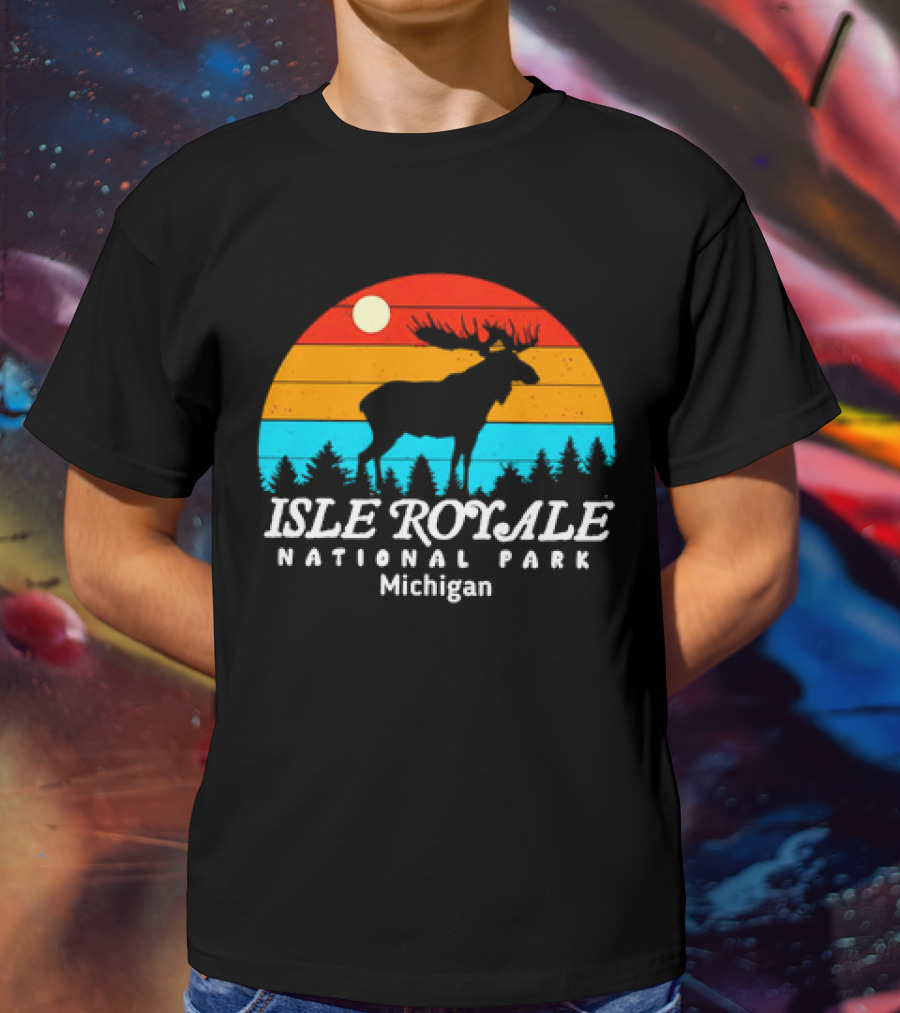 Isle Royale National Park Michigan Vintage Sunset Moose T-Shirt
