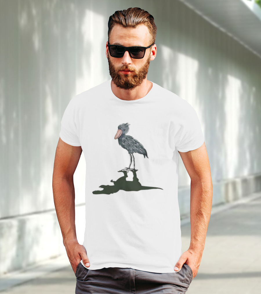 Shoebill Stork With Dinosaur Shadow Meme T-Shirt