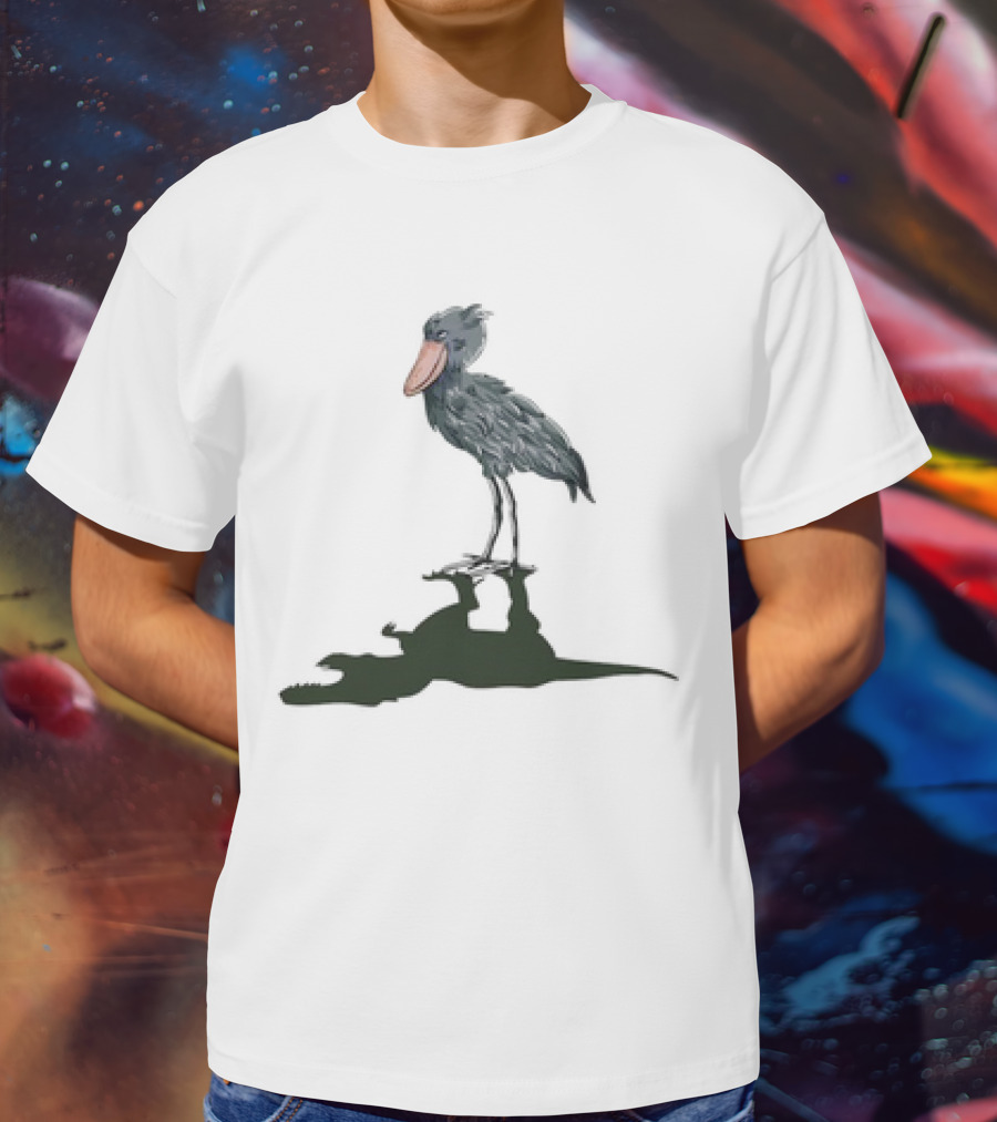 Shoebill Stork With Dinosaur Shadow Meme T-Shirt