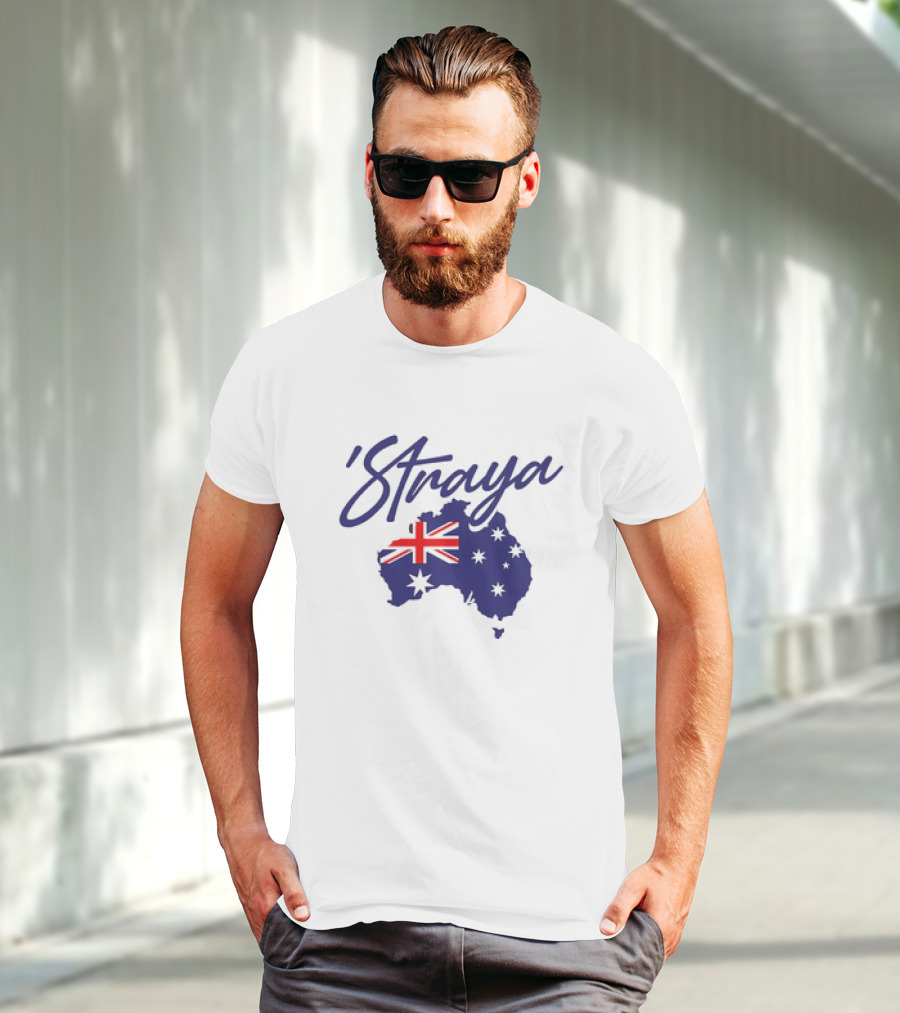 Straya Aussie Map With Australian Flag And Stars T-Shirt