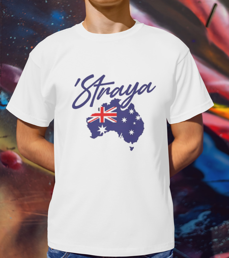 Straya Aussie Map With Australian Flag And Stars T-Shirt