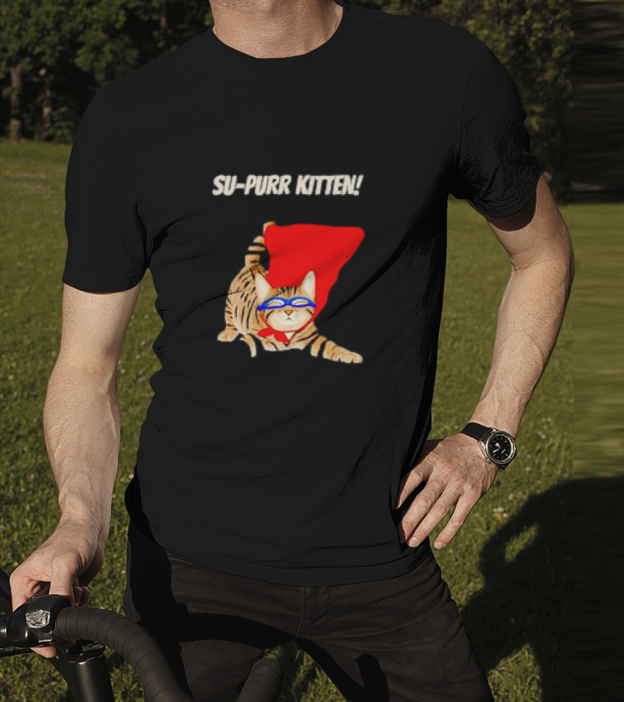 Su-Purr Kitten Cute Super Hero Cat Meme With Red Cape And Mask T-Shirt