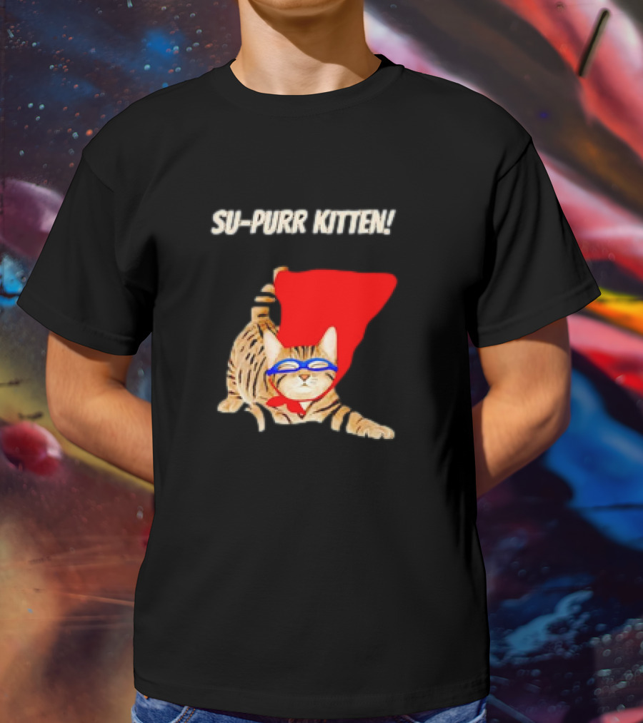 Su-Purr Kitten Cute Super Hero Cat Meme With Red Cape And Mask T-Shirt