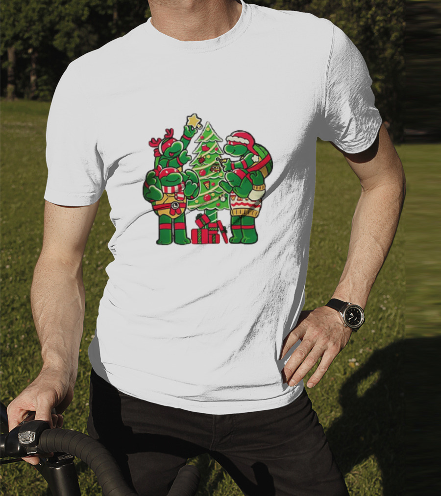 Cozy Xmas Teenage Mutant Ninja Turtles Christmas Tree Decorating Scene T-Shirt
