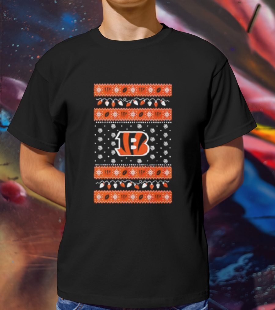Cincinnati Bengals Holiday Lights Ugly Christmas T-Shirt