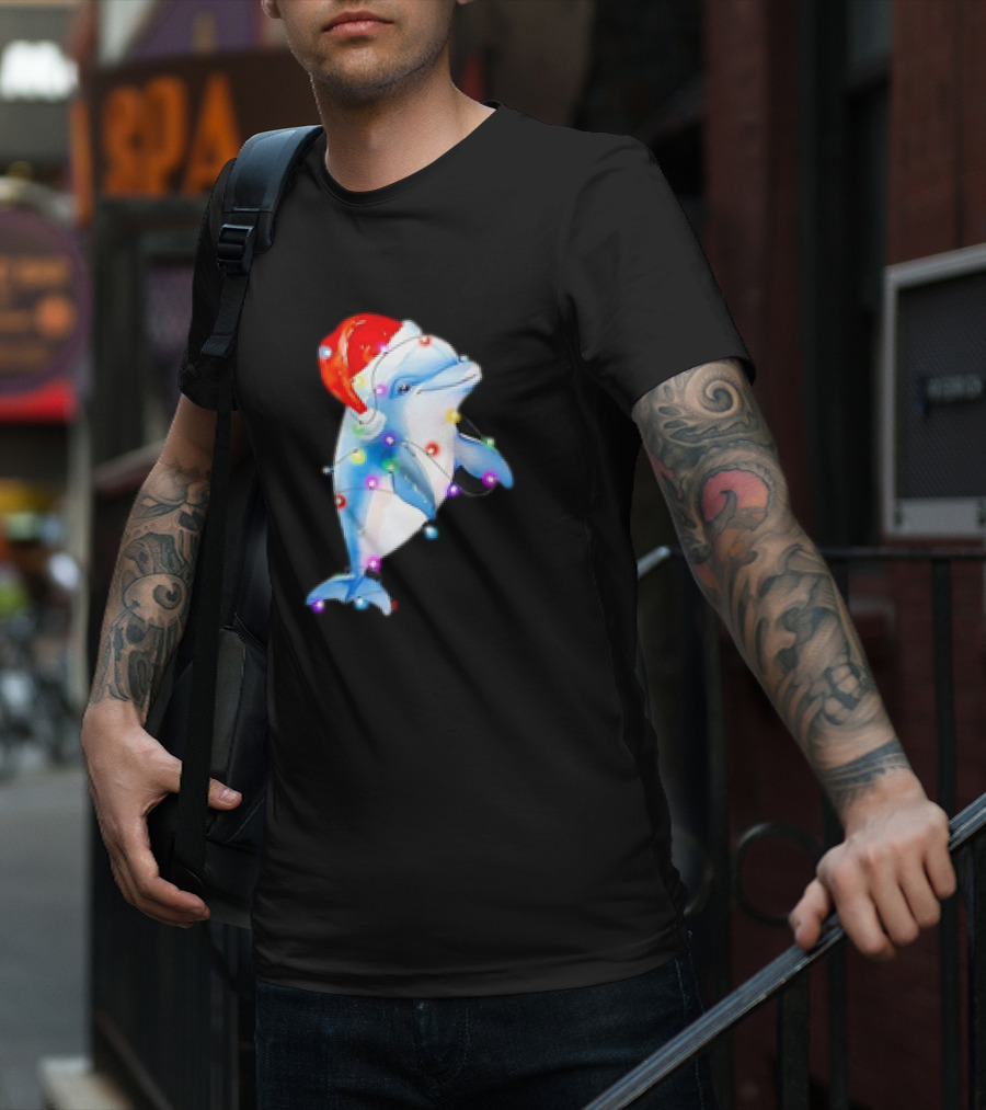 Dolphin Santa Hat Christmas Lights T-Shirt