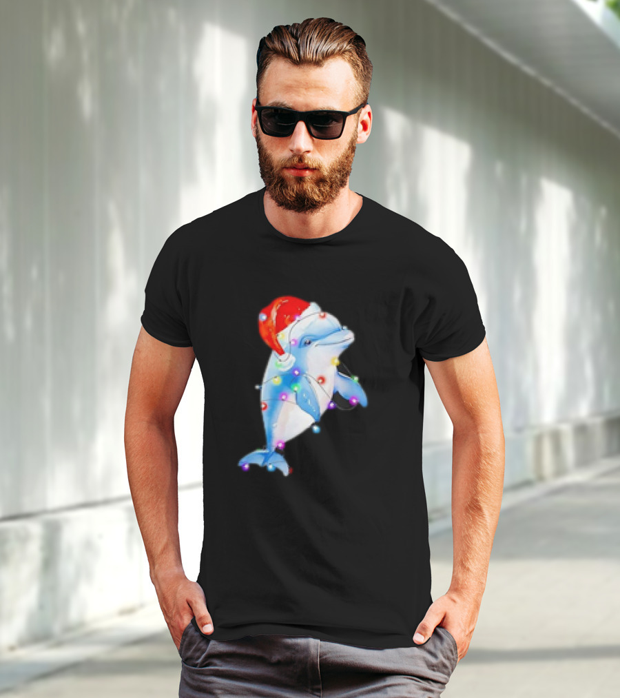 Dolphin Santa Hat Christmas Lights T-Shirt