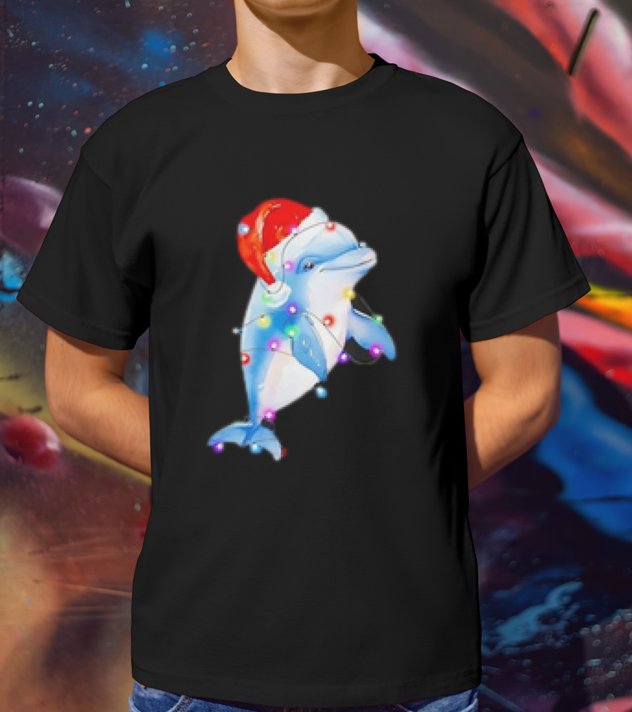 Dolphin Santa Hat Christmas Lights T-Shirt