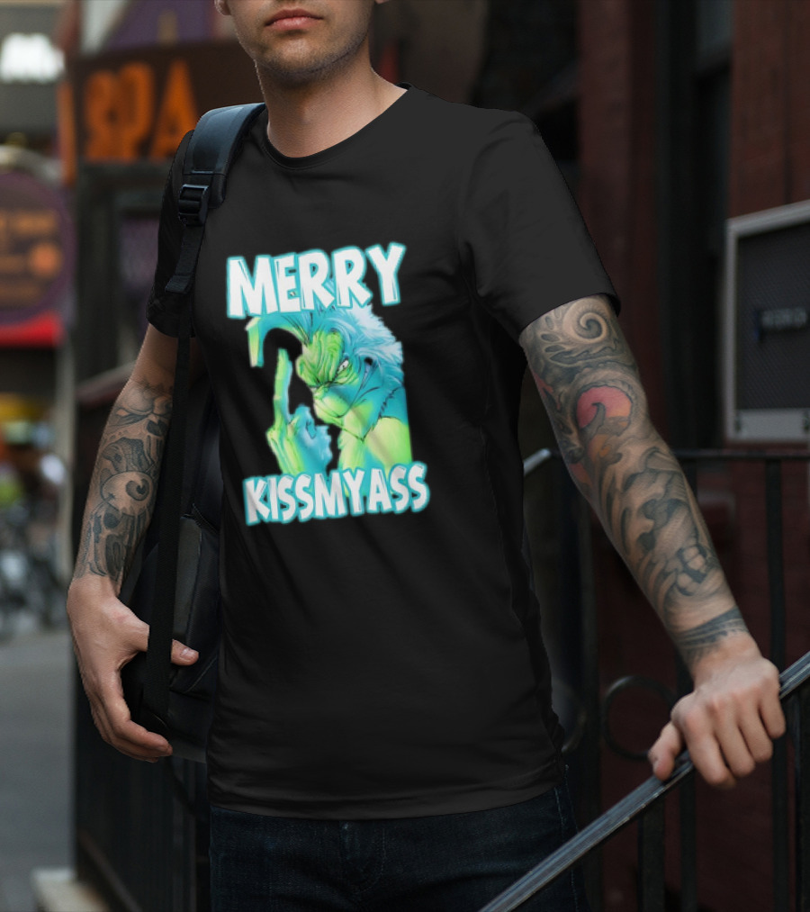 Merry Kiss My Ass Grinch Middle Finger T-Shirt