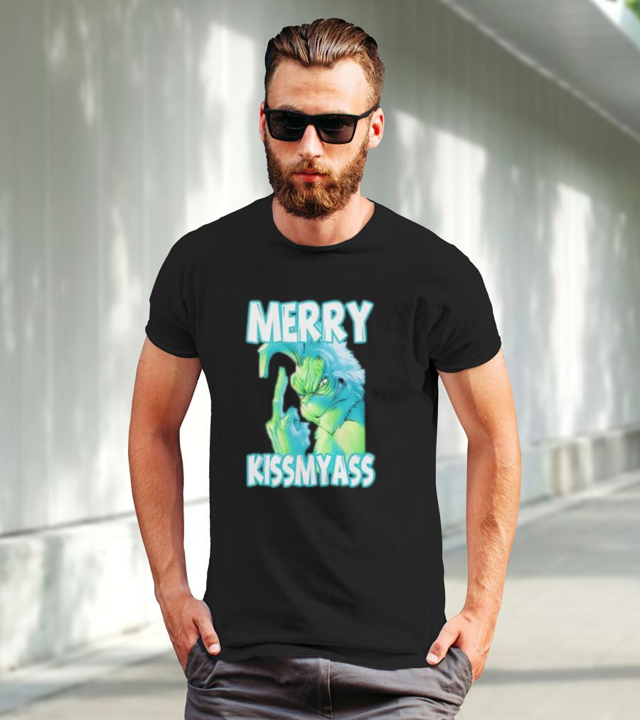 Merry Kiss My Ass Grinch Middle Finger T-Shirt