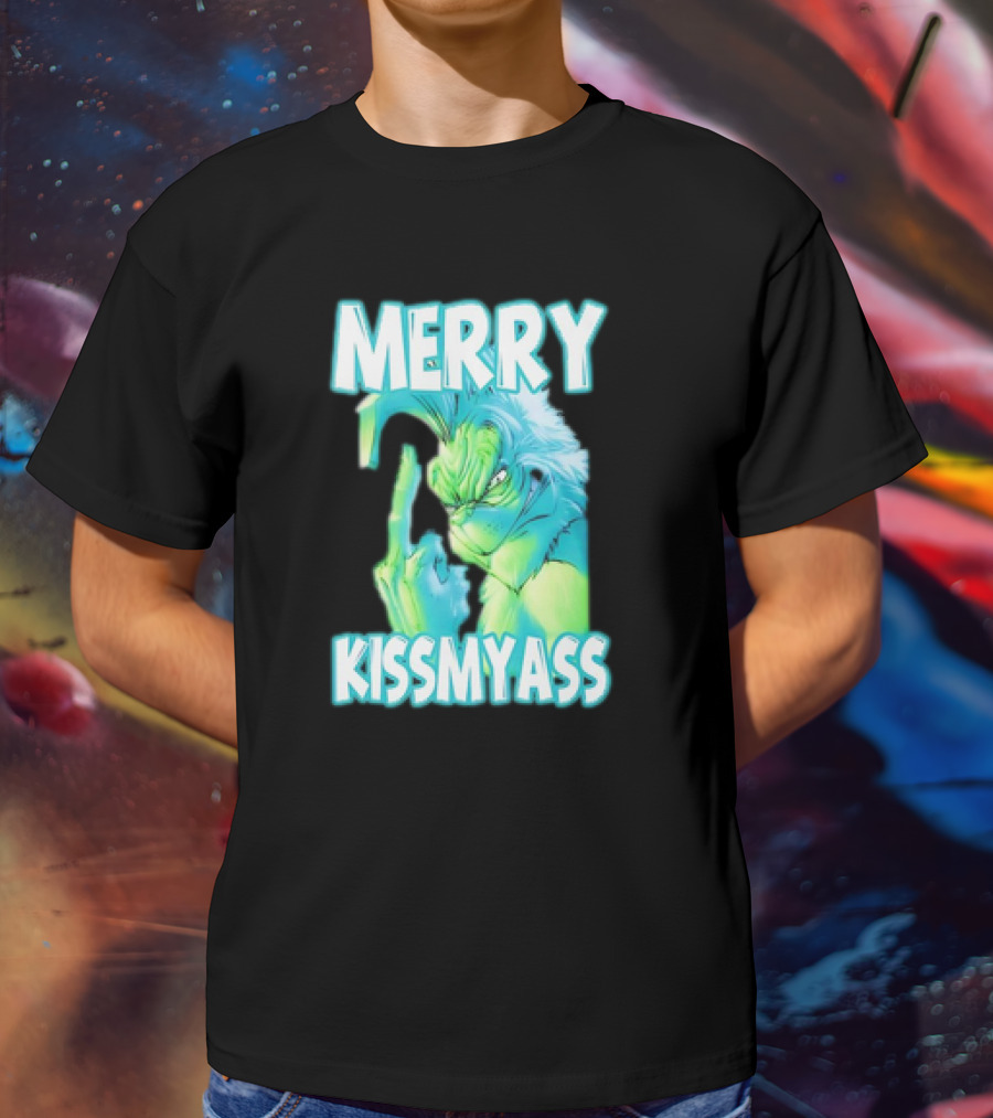 Merry Kiss My Ass Grinch Middle Finger T-Shirt