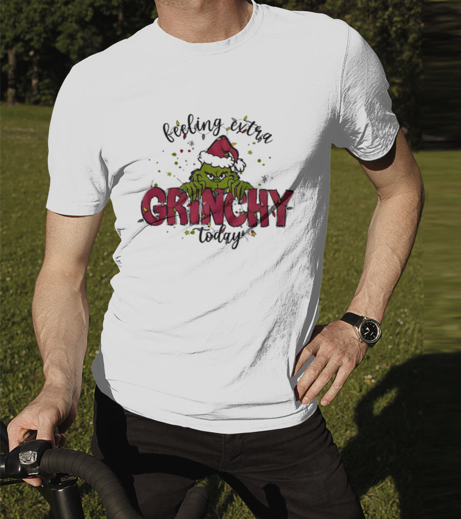Feeling Extra Grinchy Today Santa Hat Christmas Mood T-Shirt