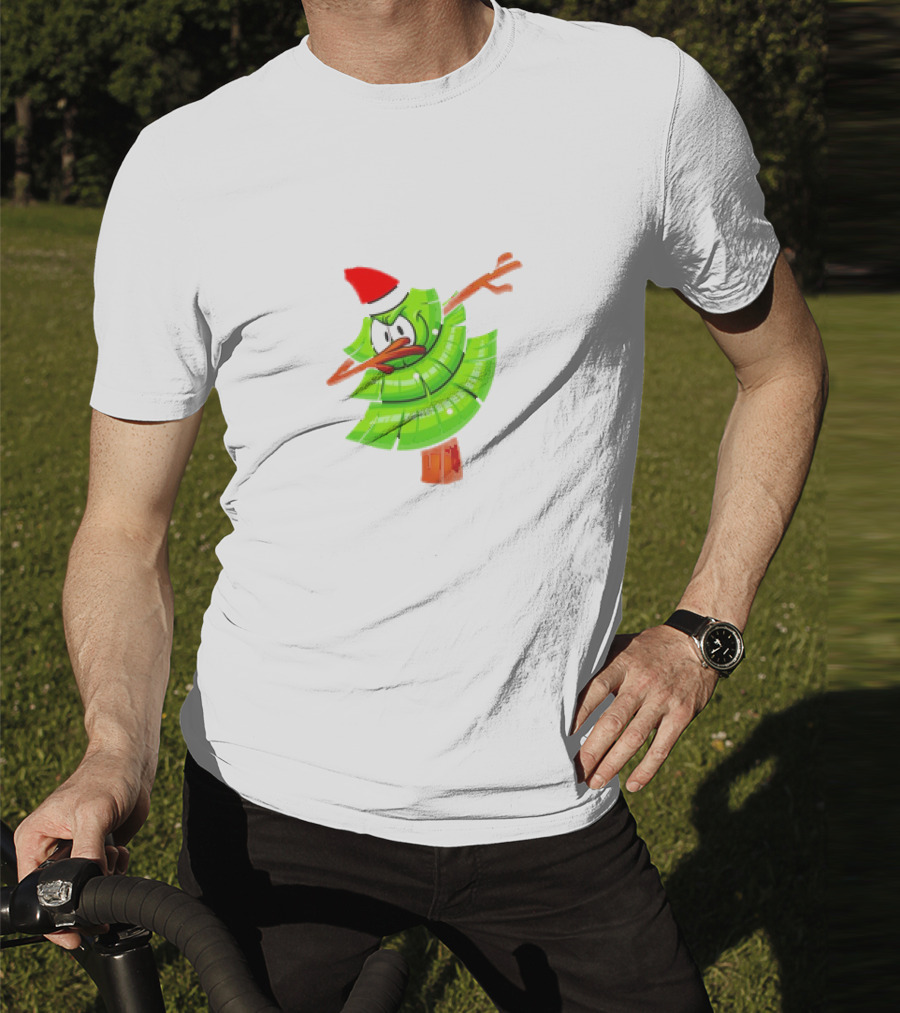 Dabbing Through The Snow Christmas Tree With Santa Hat Cartoon T-Shirt
