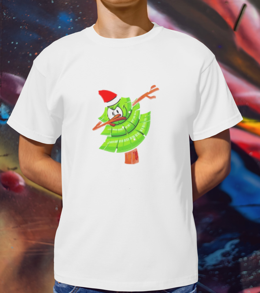 Dabbing Through The Snow Christmas Tree With Santa Hat Cartoon T-Shirt