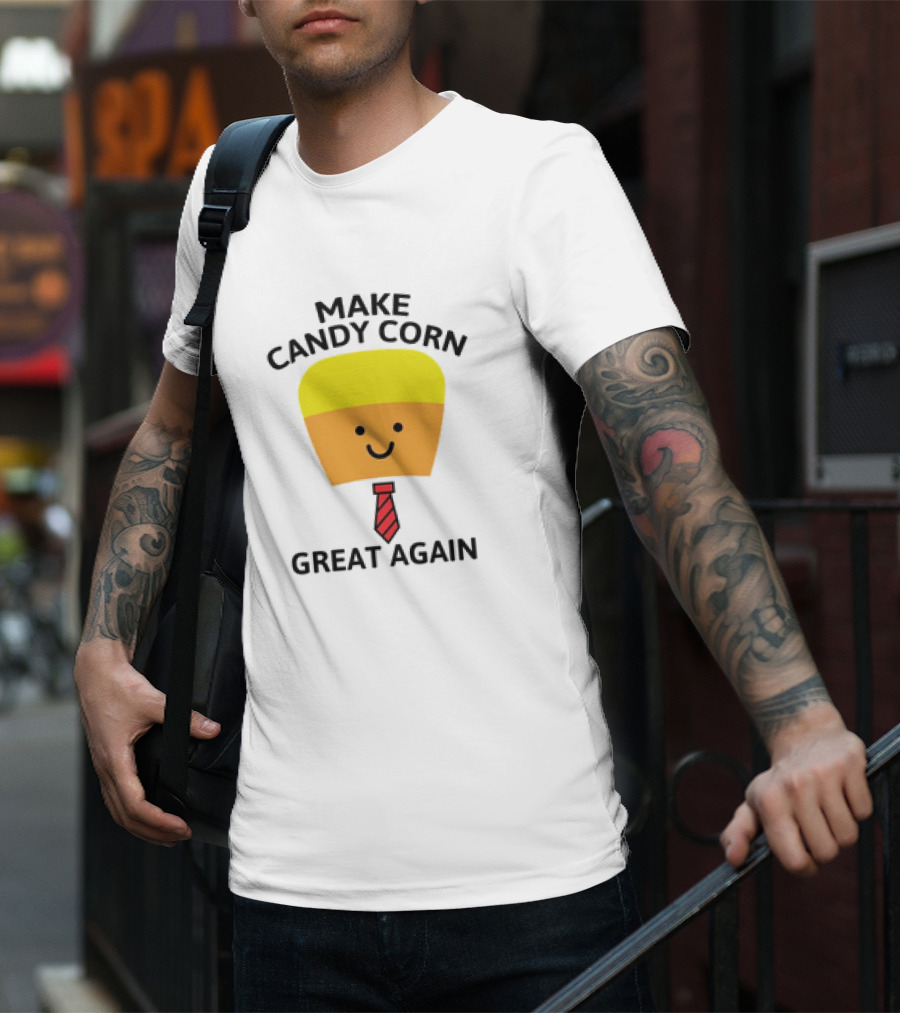 MAKE CANDY CORN GREAT AGAIN Candy Corn Face With Yellow Hair And Red Tie T-Shirt