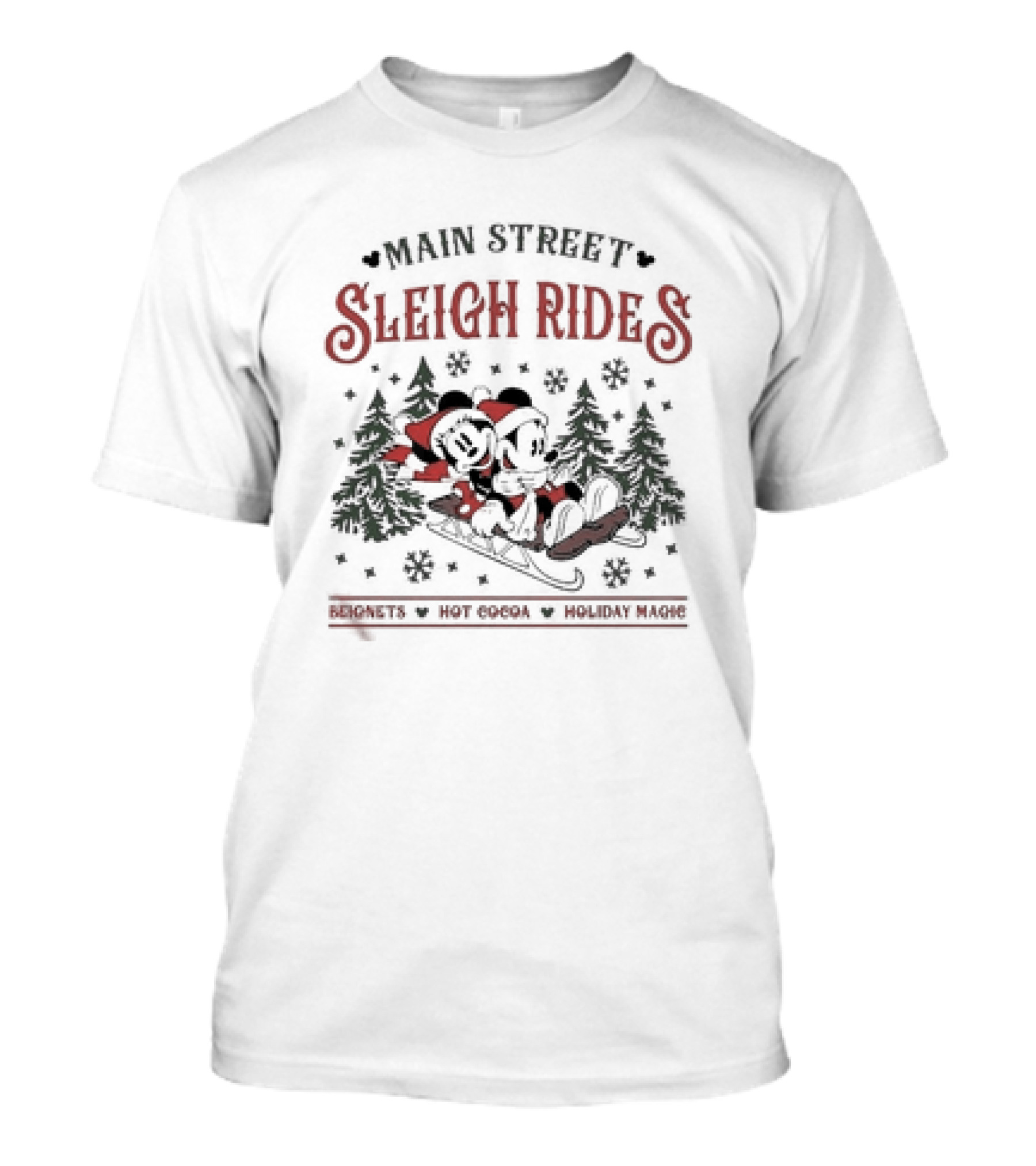 Main Street Sleigh Rides Beignets Hot Cocoa Holiday Magic Disney Christmas T-Shirt
