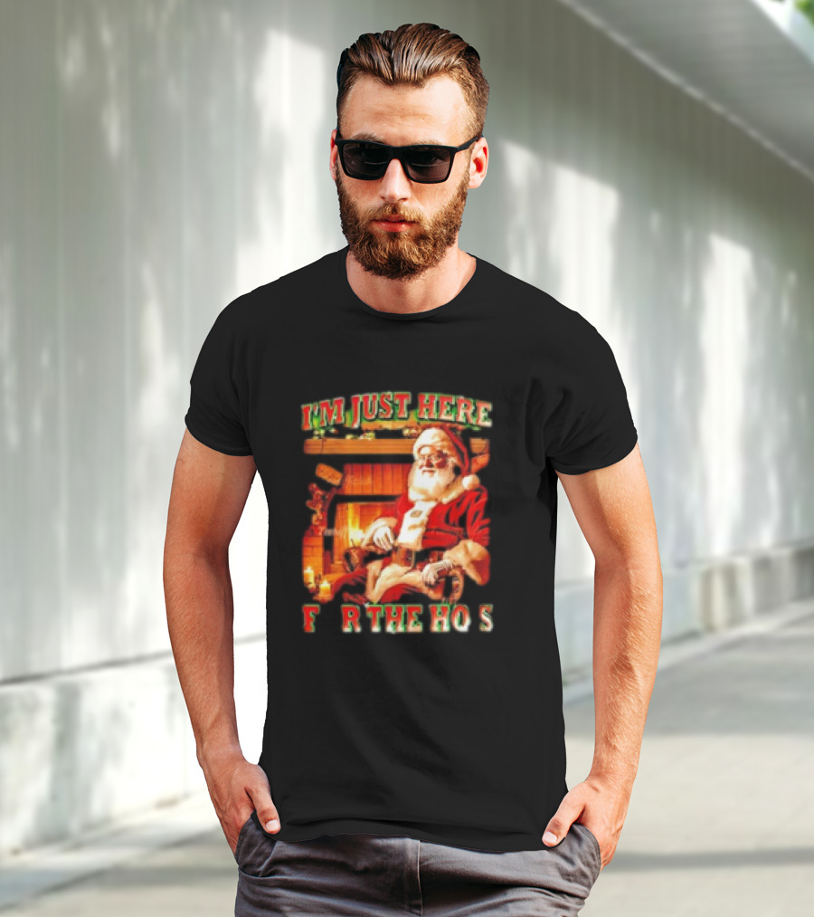 Santa I'm Just Here For The Ho's Christmas Fireplace Scene T-Shirt