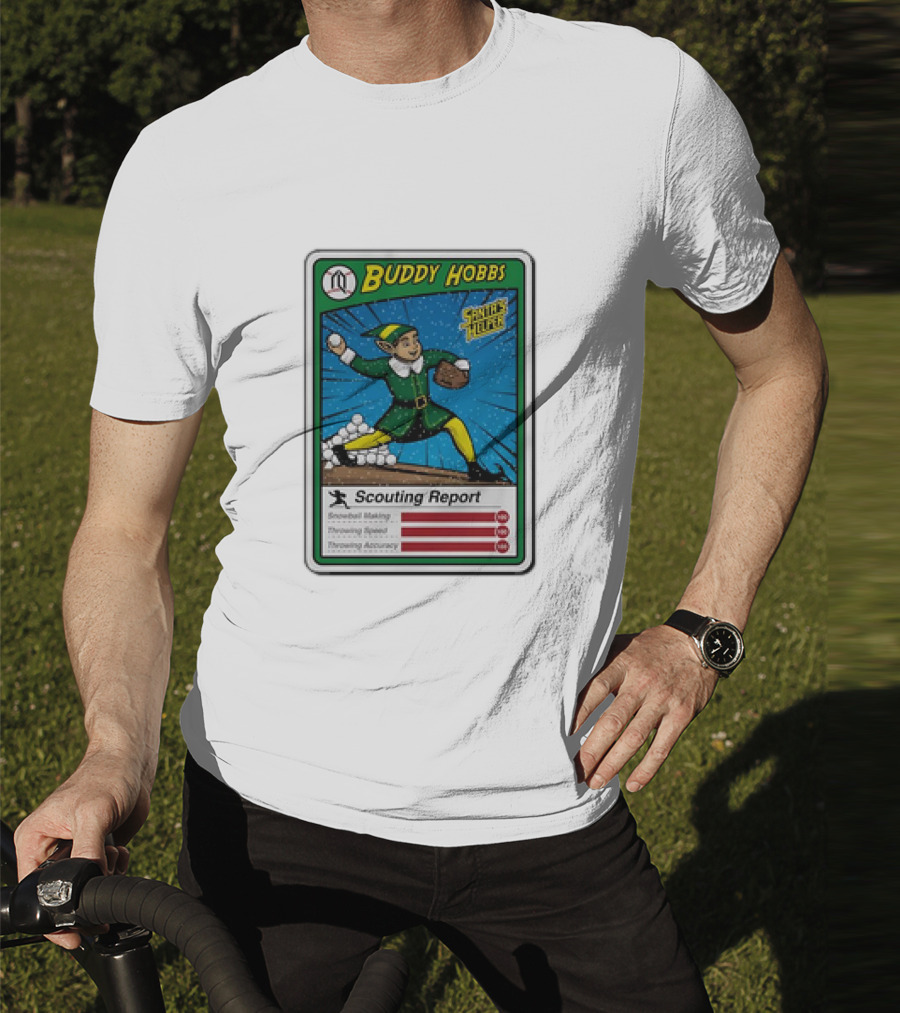 Buddy Hobbs Santa’s Helper Scouting Report Snowball Making Throwing Speed Accuracy T-Shirt