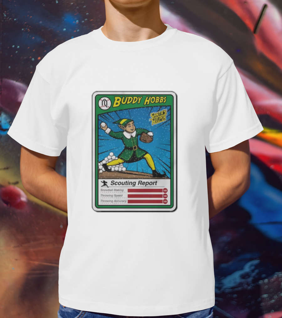 Buddy Hobbs Santa’s Helper Scouting Report Snowball Making Throwing Speed Accuracy T-Shirt