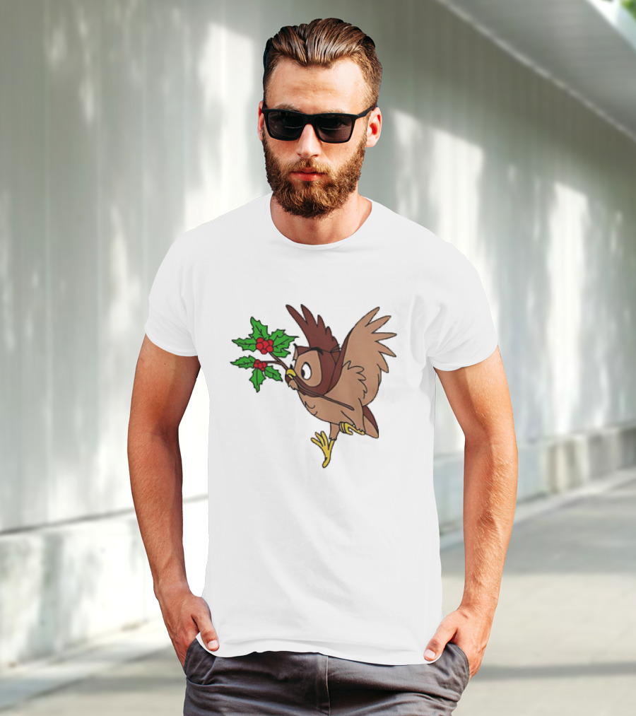Owl With Holly Branch Festive Christmas Classic T-Shirt