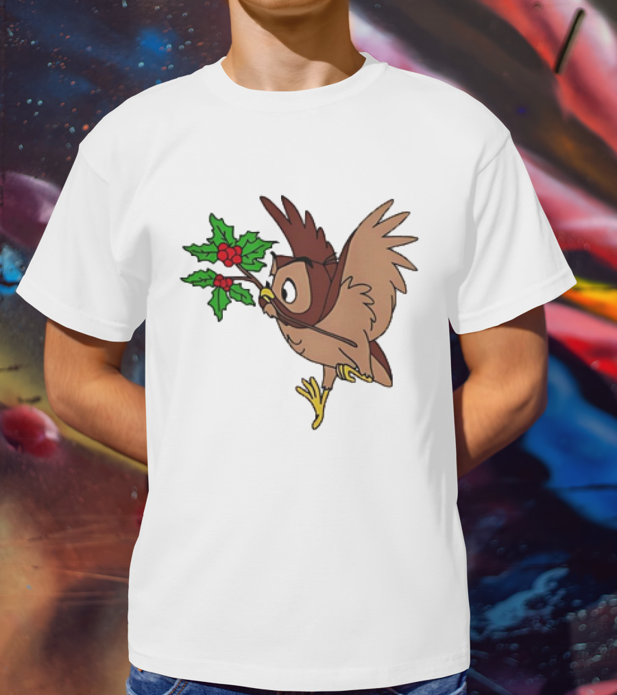 Owl With Holly Branch Festive Christmas Classic T-Shirt