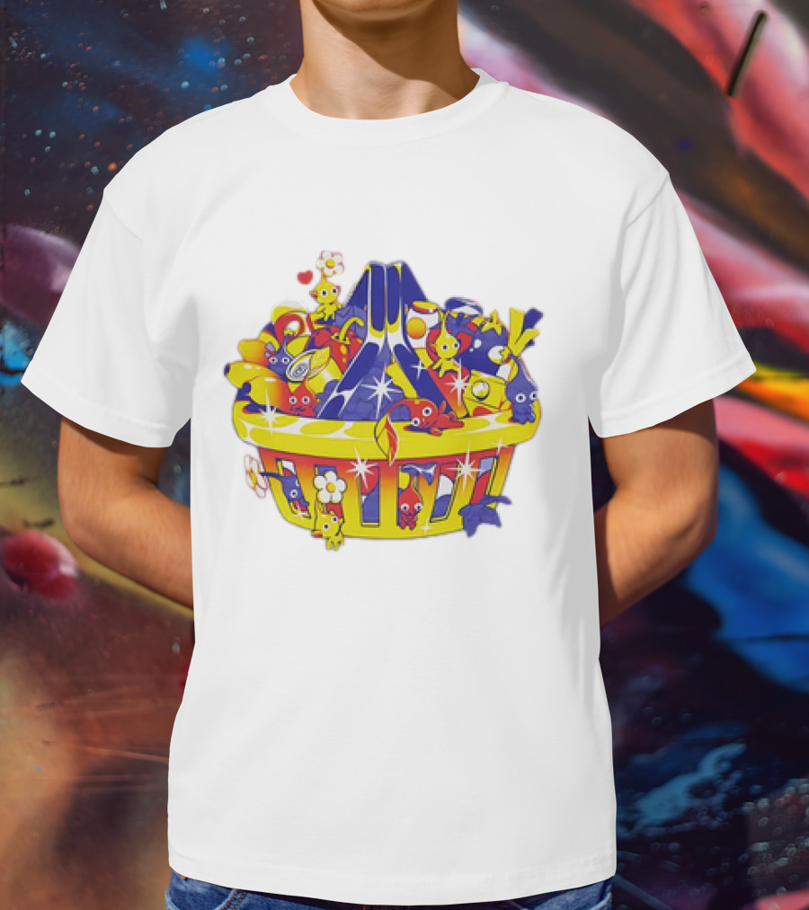 Pikmin Basket Overflowing With Colorful Creatures And Hearts T-Shirt