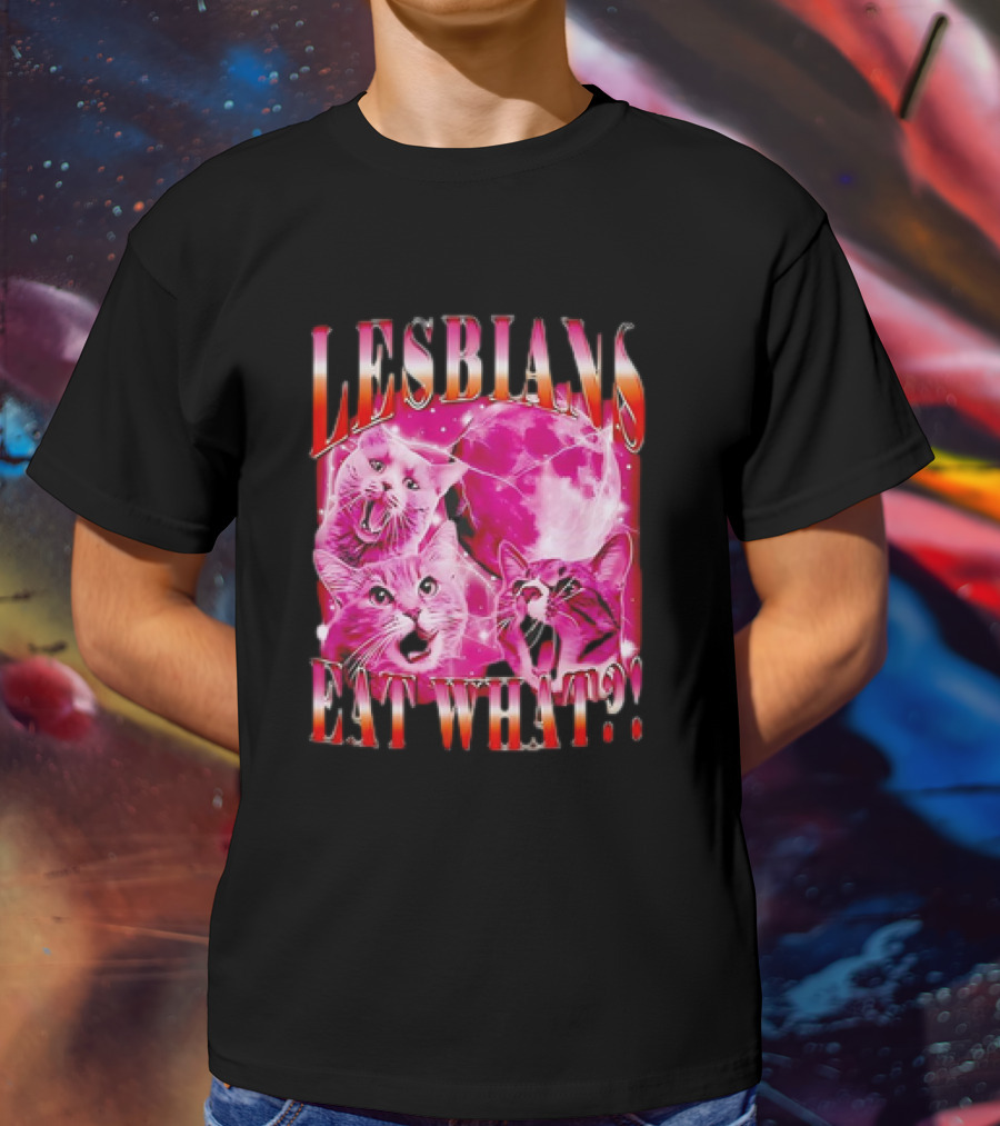 LESBIANS EAT WHAT CAT MOON TRIO VIBRANT PINK T-Shirt