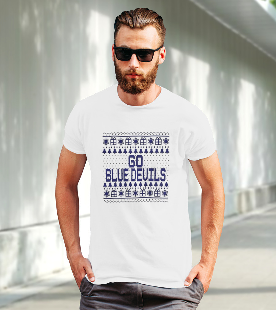 Go Blue Devils Christmas Trees And Snowflakes T-Shirt